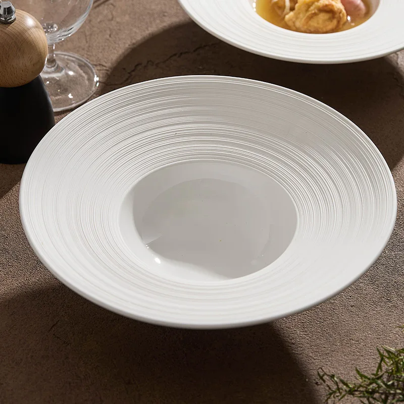 Line Striped Ceramic Plate Res - Food Snacks Restaurant ulasan dan harga