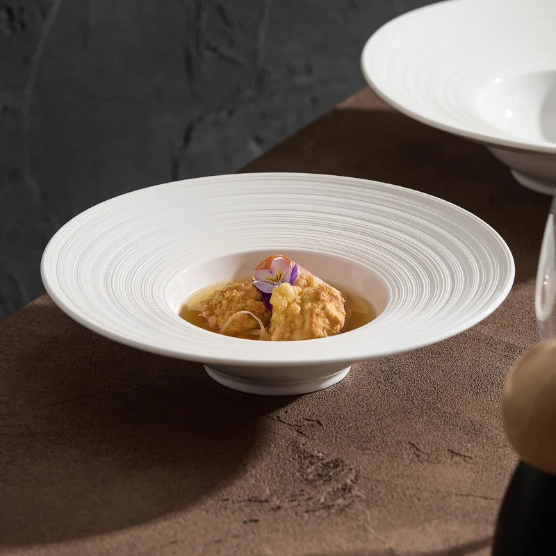 Line Striped Ceramic Plate Res - Food Snacks Restaurant ulasan dan harga